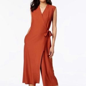 EILEEN FISHER WRAP CROP WIDE LEG JUMPSUIT IN DEEP PEKOE